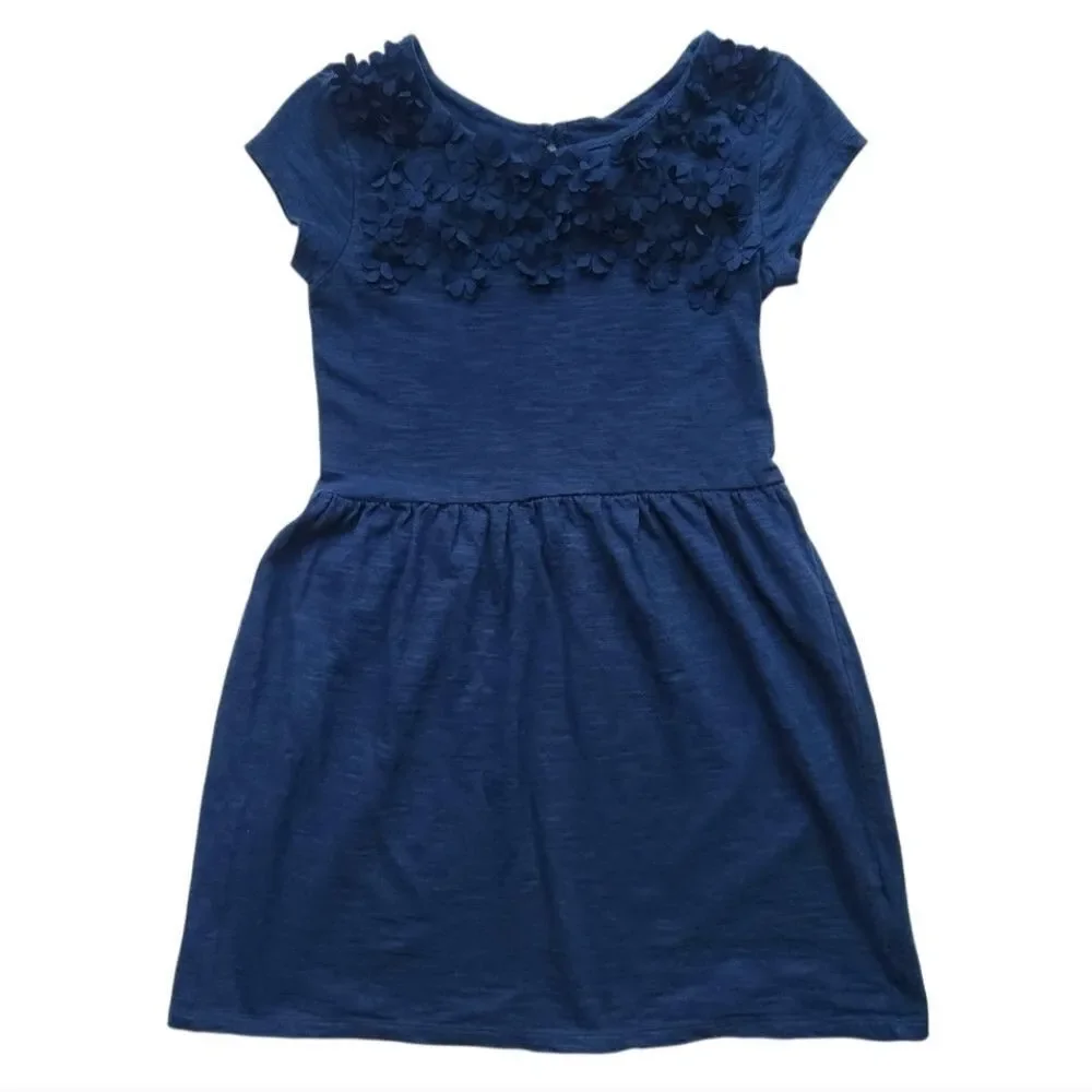 GAP Kid's Girls Blue Jersey Dress Short Sleeve with Flowers 3D Size Large